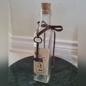 Decorative Glass Paris Bottle with Key and Ribbon